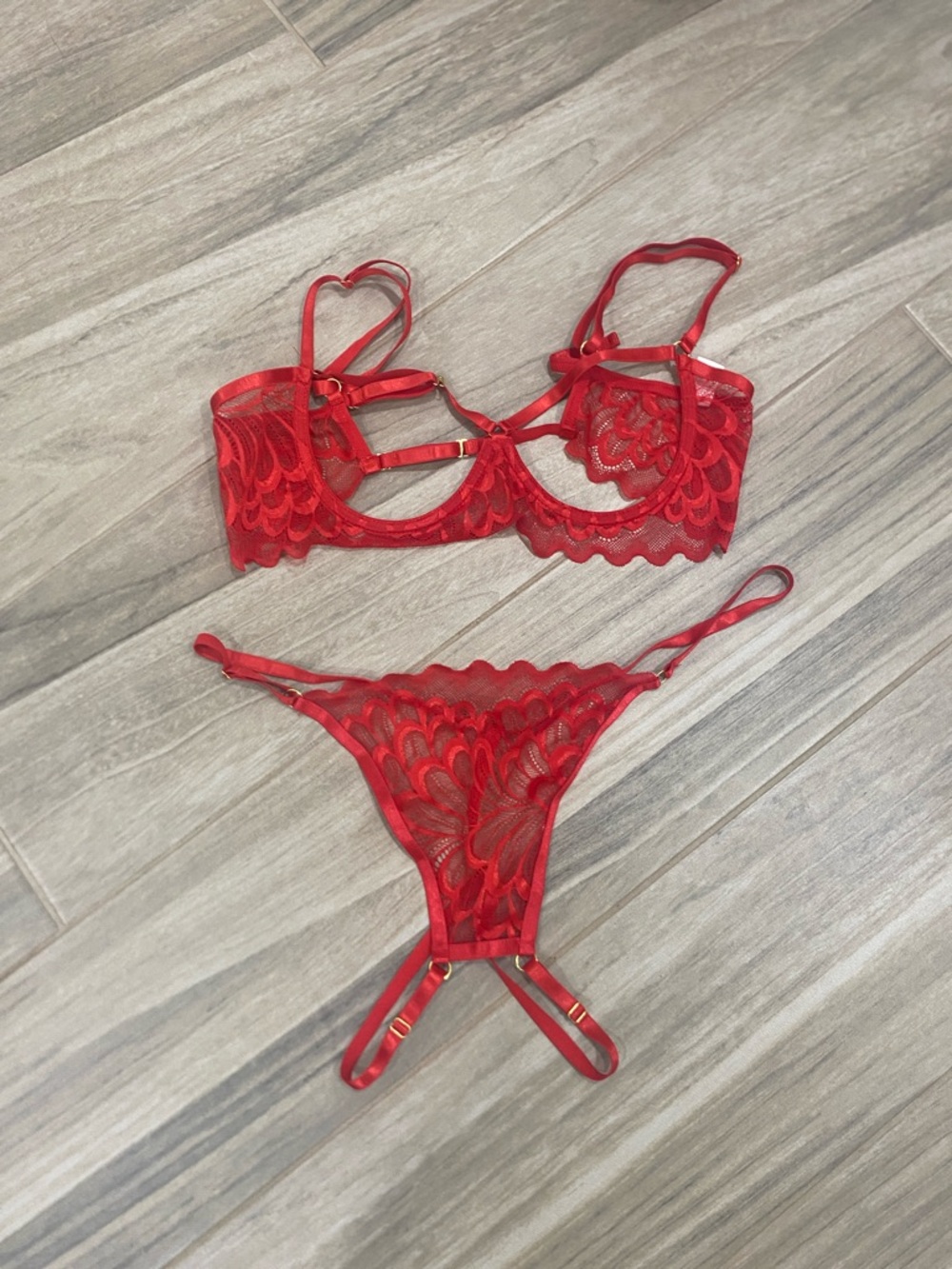 Red Lace Strappy Lingerie Set